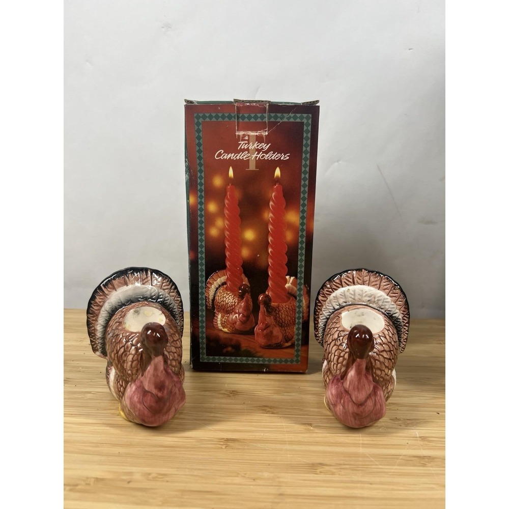 Vintage Thanksgiving‎ Turkey Candle Holders DHC 1993 Ceramic w Box